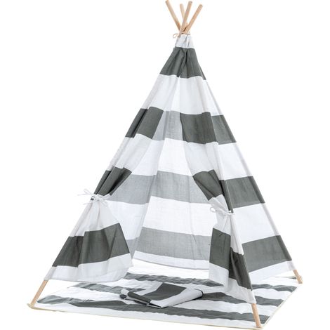 Tenda indiana per bambini con pali in legno ideale per decorare la camera da letto o la sala giochi a righe grigie 100009006