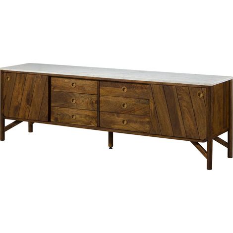 Sideboard Mango 200x45x65 braun geölt / echter Marmor LOS ANGELES 13