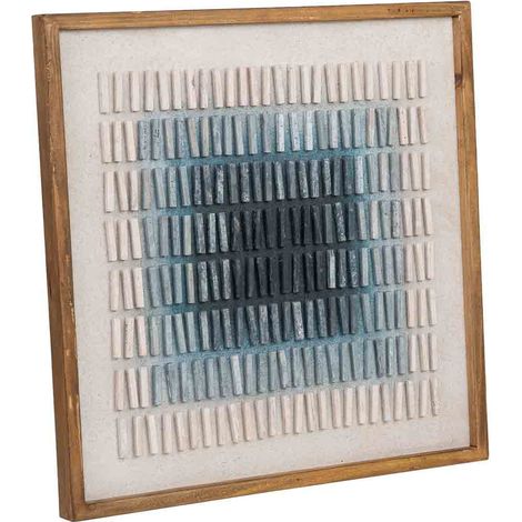 Cuadro artesanal de madera reciclada con relieve beige y azul 62x4x62h cm (1/5)