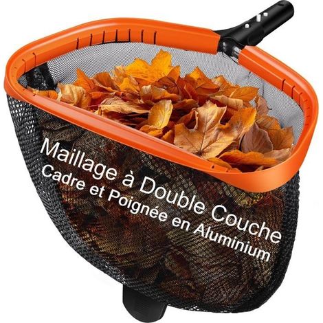 Epuisette Piscine, 44 cm Epuisette Spa avec Double Filet Durable, Cadre d'Aluminium Intégrée Renforcée Epuisette, (sans Manche) (1/5)