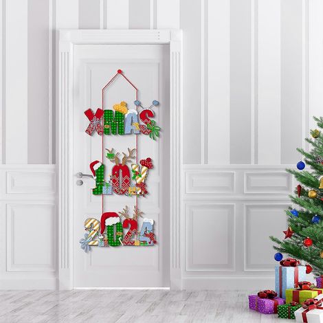 Weihnachtstürdekoration, große handgefertigte Holzornamente für die Außentür, rustikale Landhausdeko für Weihnachten (1/3)