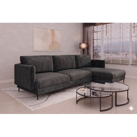 Ecksofa Designersofa HELMER MAX Stoff Vibe Anthrazit Ottomane Rechts