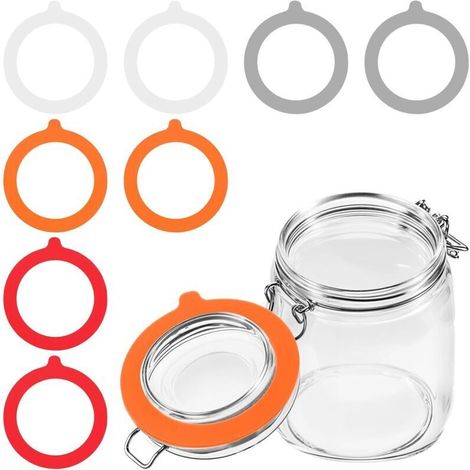 Lot de 8 joints de rechange en silicone, anneaux en caoutchouc pour bocaux de conserve, joints en verre, couleurs assorties, étanches, bagues d'étanchéité 70 x 95 mm