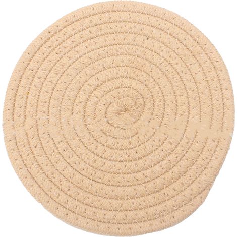 Cup Mat Pad Round Woven Cotton Thread Handmade 4.3in Insulation Thick Versatile Drink Coaster for Tabletop Kitchen Khaki