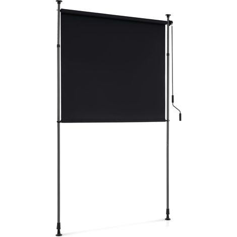 Goplus – Store vertical extérieur rétractable sans perçage – Hauteur réglable 220-310 cm – Manivelle pratique – Tissu polyester noir 150x220-310 cm (1/5)