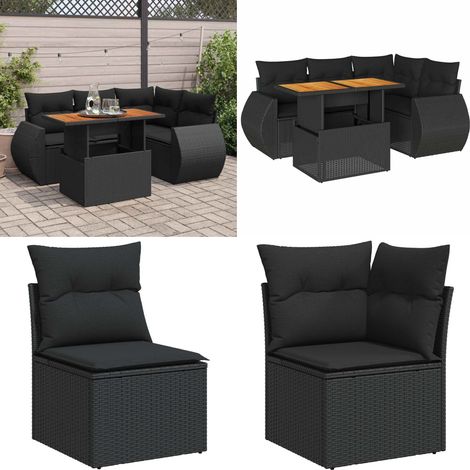 vidaXL Salon de jardin 5 pcs avec coussins noir résine tressée (1/5)