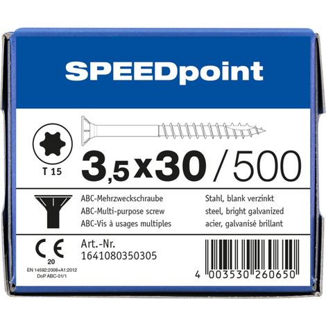 ABC 3,5x30 Speedpoint Universalschraube TX Verzinkt Teilgewinde Senkkopf