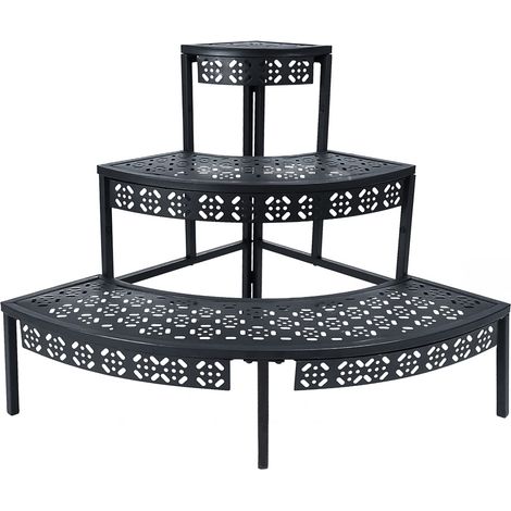 Étagère d'angle à 3 niveaux pour pots de fleurs, étagère d'angle en métal pour intérieur et extérieur (noir, demi-cercle) (1/5)