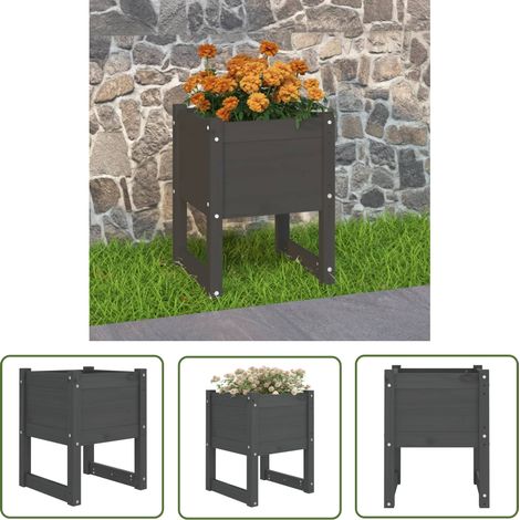The Living Store Pflanzkübel Grau 40x40x52,5 cm Massivholz Kiefer - Blumentopf - Holztöpfen - Kübel Aus Kiefernholz - Hochbeet - Gartenmöbel (1/5)