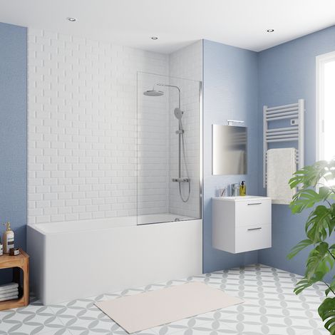 Kaldewei 170x70 cm Ensemble baignoire Eurowa universelle + Pare baignoire fixe chrome + pieds (KW312-SETP3) (1/5)