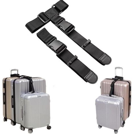Sangles de bagage extensibles lot de 2, largeur 1,5 pouce, attache en T résistante, fixer et relier 3 valises en voyage (1/5)