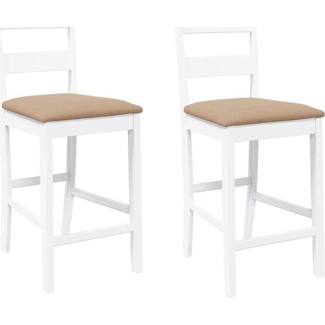 Lot de 2 Tabourets de bar,Chaise de bar avec coussins blanc bois massif d'hévéa CFW543428 (1/5)