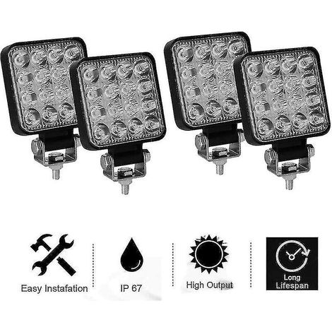 70 % Rabatt – 4er-Pack 3-Zoll-LED-Arbeitsscheinwerfer (48 W) für PKW, LKW, UTV, SUV, Geländetraktor und Boot (1/5)