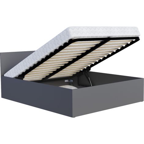 Lit coffre 120x200 cm – Coffre de rangement 470L – Structure robuste – Facilité d'accès avec cylindres à gaz – Gris – Kids Literie