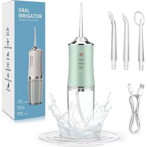 Eclairage Design – Hydropulseur dentaire sans fil 4-en-1 – Nettoyage en profondeur, massage des gencives, blanchiment – Réservoir 300 ml, autonomie 20 jours