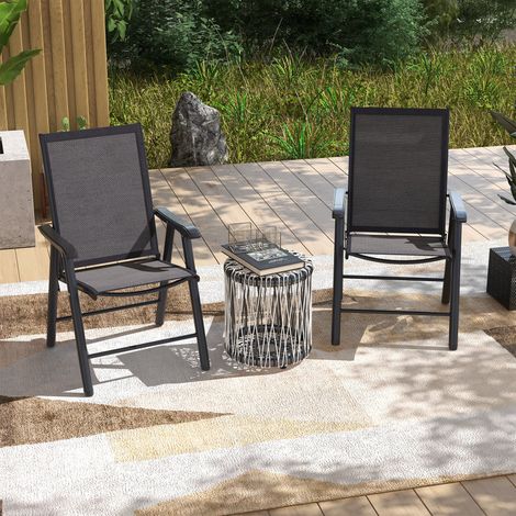 Set mit 2 klappbaren Campingstühlen mit Armlehnen für Garten und Terrasse, Belastbarkeit 110 kg, 58 x 64 x 94 cm, Dunkelgrau