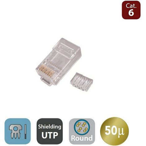 Connecteur modulaire Cat 6 UTP pour câble rigide RJ45 avec plaquage or