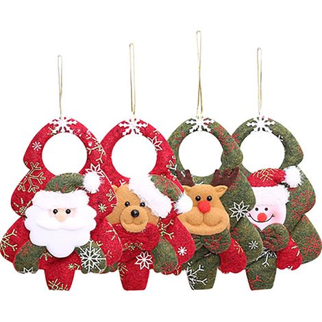 Ornement à Suspendre - Décoration Sapin de Noël en Tissu Non Tissé - Bonhomme de Neige Renne Père Noël Ours - 4 Pièces