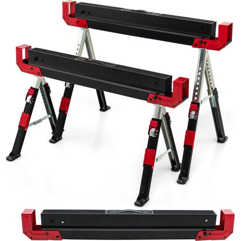 Set di 2 cavalletti da lavoro pieghevoli 109 x 51,5-69 x 61,5-82,7 cm regolabili robusti e antiscivolo acciaio nero 200020998