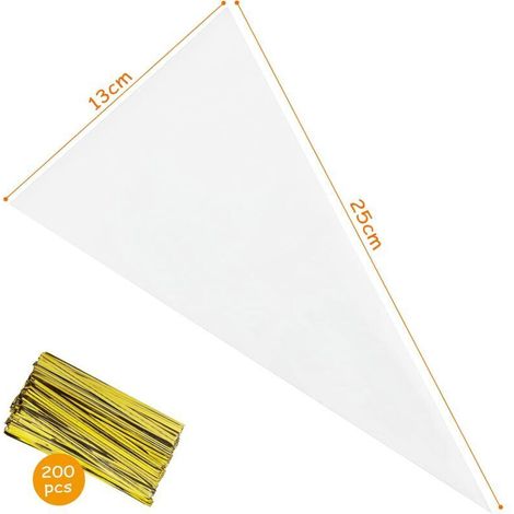 150 sacchetti trasparenti per caramelle, sacchetti a cono trasparenti, sacchetti di plastica per biscotti, regali di nozze, per confezionare biscotti, torte al cioccolato, dolciumi (13 x 25 cm) (1/4)