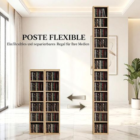 Ensemble de 2 armoires de rangement avec colonnes à étagères, 12 compartiments, 21 x 22,5 x 88,5 cm, capacité de 204 CD (1/5)