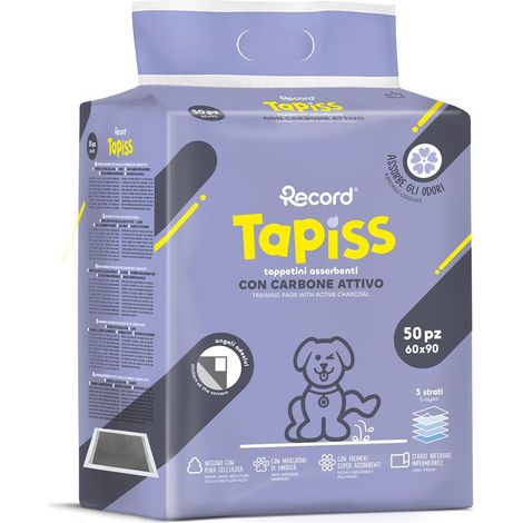 Record Tapiss ai Carboni Attivi (60x90) Tappetini Igienici Assorbenti - Confezione 50 Tappetini - Tappetini Assorbenti