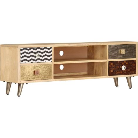 Meuble TV pour Salon - Armoire TV 120 x 30 x 40 cm Bois massif de manguier BV287420 - BonneVie (1/5)