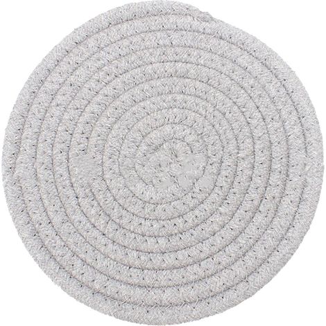 Dessous de verre rond en coton tissé à la main, 11 cm d'épaisseur, isolant et polyvalent, pour table et cuisine, gris clair. (1/4)