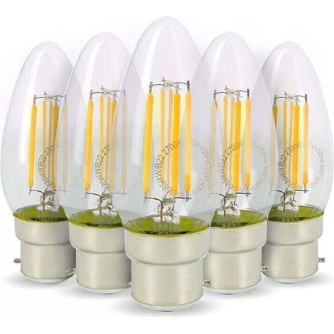 Lot de 5 Ampoules LED Flamme Filament 4w eq. 40W Culot B22 blanc chaud 2700K (1/4)