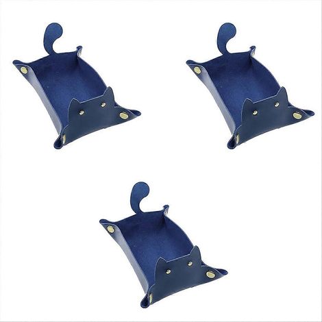 Lot de 3 plateaux de rangement en cuir bleu en forme de chat mignon (1/5)