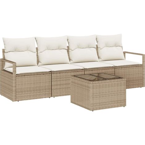 Sofa Set 5 pcs Beige and Cream Poly Rattan vidaXL (1/5)