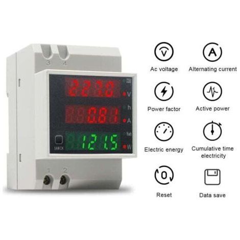 Single-phase energy meter, voltmeter, ammeter, DIN AC80-300 V, 100 A, LCD display, wattmeter, intermediate meter, voltage factor, kWh consumption meter XXW (1/4)