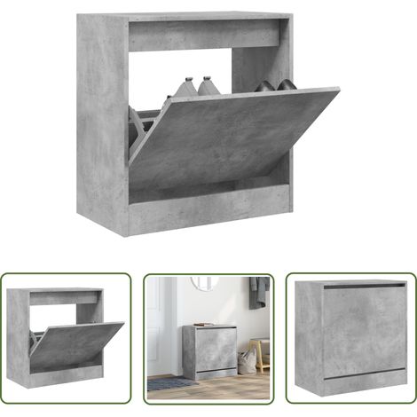 The Living Store Armoire à chaussures gris béton 60x34x63,5 cm bois d'ingénierie - Meuble Chaussure - Range Chaussures - Armoire Chaussure - Rangement Entrée - Meuble Petit Espace (1/5)