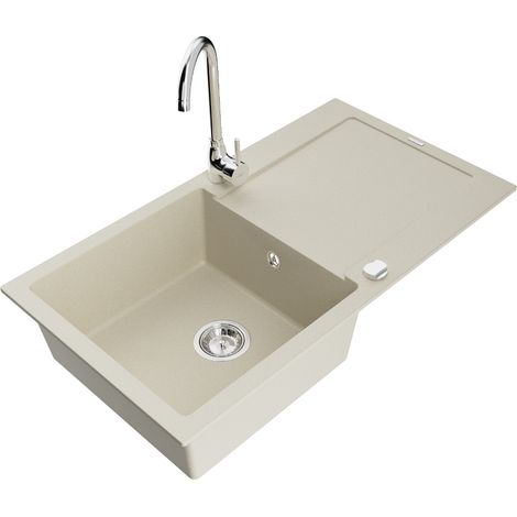 Mexen Leo évier en granit 1-bac avec égouttoir et mitigeur Telma, beige - 6501-69-670200-00 (1/5)