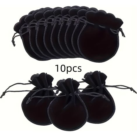 Lot de 10 pochettes en velours uni à cordon de serrage (noir) pour bijoux et cadeaux d'invités – 7 x 9 cm (1/5)