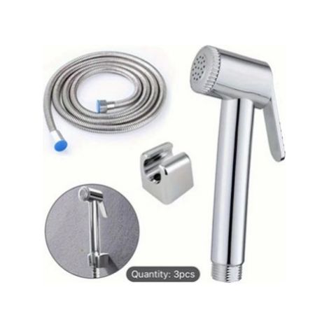 Set de pistolet pour salle de bain avec support mural et tuyau de 1,2 m, finition chromée argentée – pistolet de nettoyage pour salle de bain
