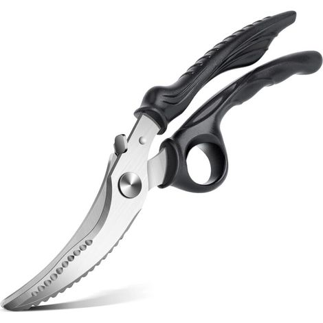 Forbici da cucina in acciaio inossidabile PURPLEBIRD per pollame e verdure, manico in plastica ABS nera, forbici per carne lavabili in lavastoviglie, forbici da cucina multifunzionali (1/4)