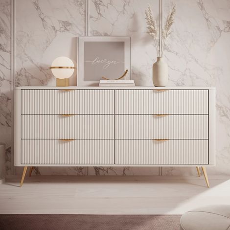 AX LIVING Kommode beige mit Schubladen Vespasia 163 6S - 163,2cm breit