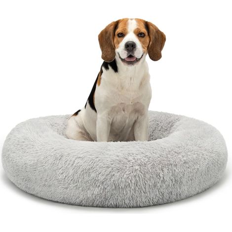 lionto Donut Hundebett, rundes Hundesofa mit Plüschbezug & Anti-Rutsch-Noppen, weich & gemütlich, 80 cm Durchmesser, hellgrau