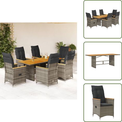The Living Store Ensemble à manger de jardin et coussins 7 pcs gris rotin - Chaise de jardin (1/5)