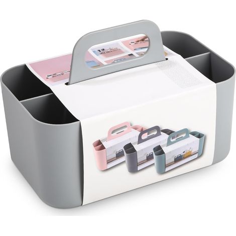 Organisateur Empilable-Portable Boîte de Rangement Salle de Bain Organiseur avec poignée Rangement Maquillage plastique Organiseur avec Séparateur Ajustable pour salle de bains/cuisine/salon (1/5)