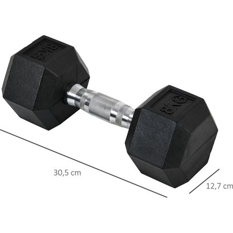 Set de 2 haltères hexagonales en fonte, poignée striée, poids métal caoutchouc noir, 2 x 8 kg, équipement de musculation à domicile (1/5)