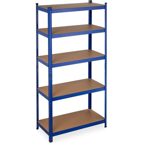 Relaxdays Heavy Duty Shelving Unit, Max. Load 875 kg, 180x90x45 cm, 5 Shelves, Garage & Warehouse Storage, Steel, Blue (1/5)