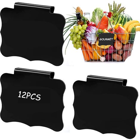 Lot de 12 porte-étiquettes en PVC noir, clips effaçables et amovibles adaptés pour paniers, garde-manger et boîtes d'organisation - Modèle 2 (1/5)