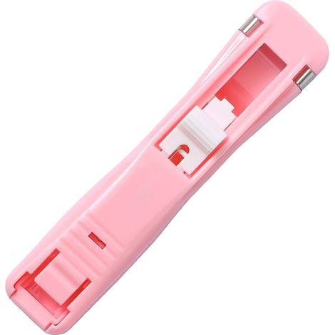 Distributeur de pinces à papier, agrafeuse à pinces en plastique et métal, distributeur de pinces robuste et portable pour documents et notes, rose (1/5)