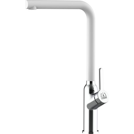 Wasserhahn Kueche Spueltischarmatur Verchromt Kuechenarmatur mit 360 schwenkbarem Weiss Granit L Auslauf - BOD Design