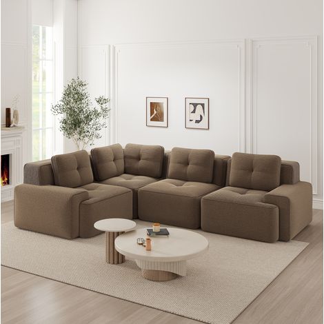 Canapé d'angle modulable marron en velours côtelé sans montage avec base antidérapante