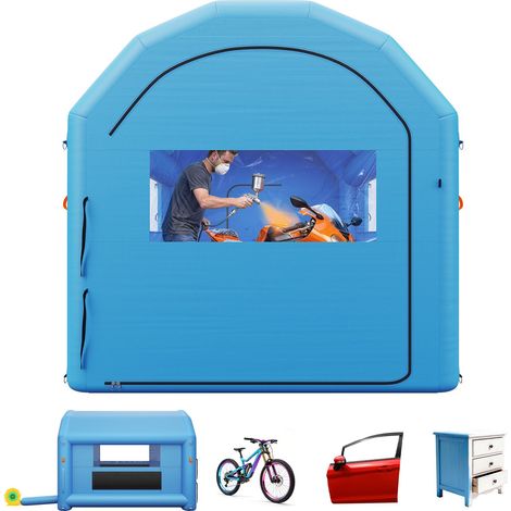 Cabine de Peinture Gonflable 4x3x2,75 m avec Souffleur de 750 W Bleu Tente de Pulvérisation Portable avec Grand Filtre en Coton, Toit Arqué, Idéale pour Vélos, Motos et Petits Meubles (1/5)
