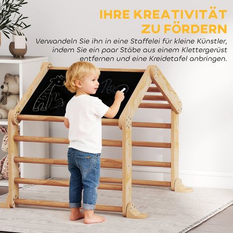 Grille d'escalade intérieur 9-en-1 avec rampe, toboggan, échelle et tableau noir, en bois pour tout-petits (1/5)