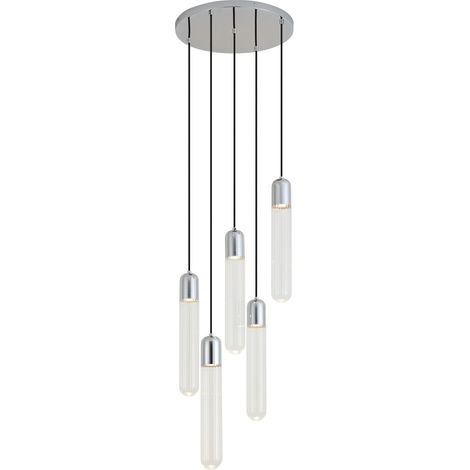 QAZQA Design hanglamp chroom met ribbelglas 5-lichts - Walcott (1/5)